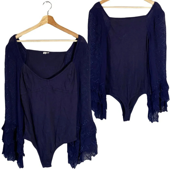 NWOT Free People Intimately FP Enchanted By You Bodysuit Women's Large Navy Silk - Picture 13 of 13